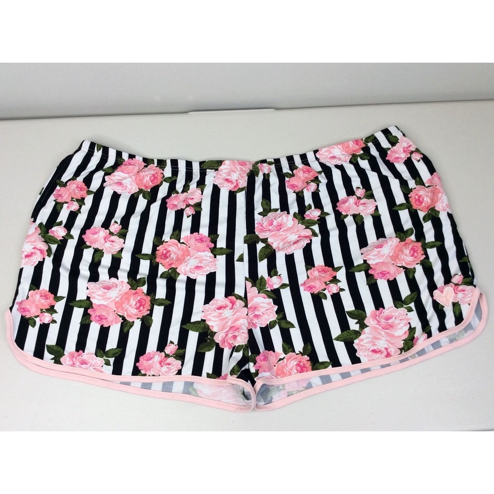 Betsy Johnson Pajama Shorts Women's Plus Size 3X Floral Black White Striped